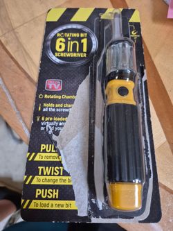 Bit 360 6-in-1 Rotating Chamber Screwdriver, an "As Seen On TV" hand tool designed to switch between six preloaded bits using a pull, twist, and push 
