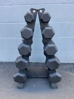 150 lbs Hex Rubber Dumbbells with a Rack… Home Gym Fitness…
