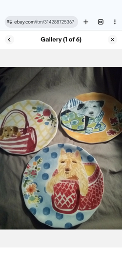 BRAND NWT PIER 1 POSH Pups bag carrier DOGS DOLOMITE 3 PC SALAD PLATES