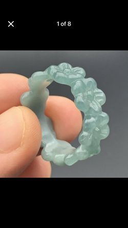 Certificate Jadeite Green Jade Love Flower connect Ring size8.25