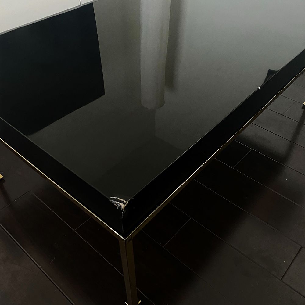 Stunning! Black Coffee Table Gold Legs Frame Jonathan Adler