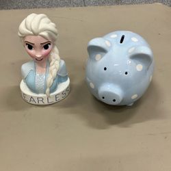 Disney Ceramic Piggy Banks,  Frozen And Spotted Pig