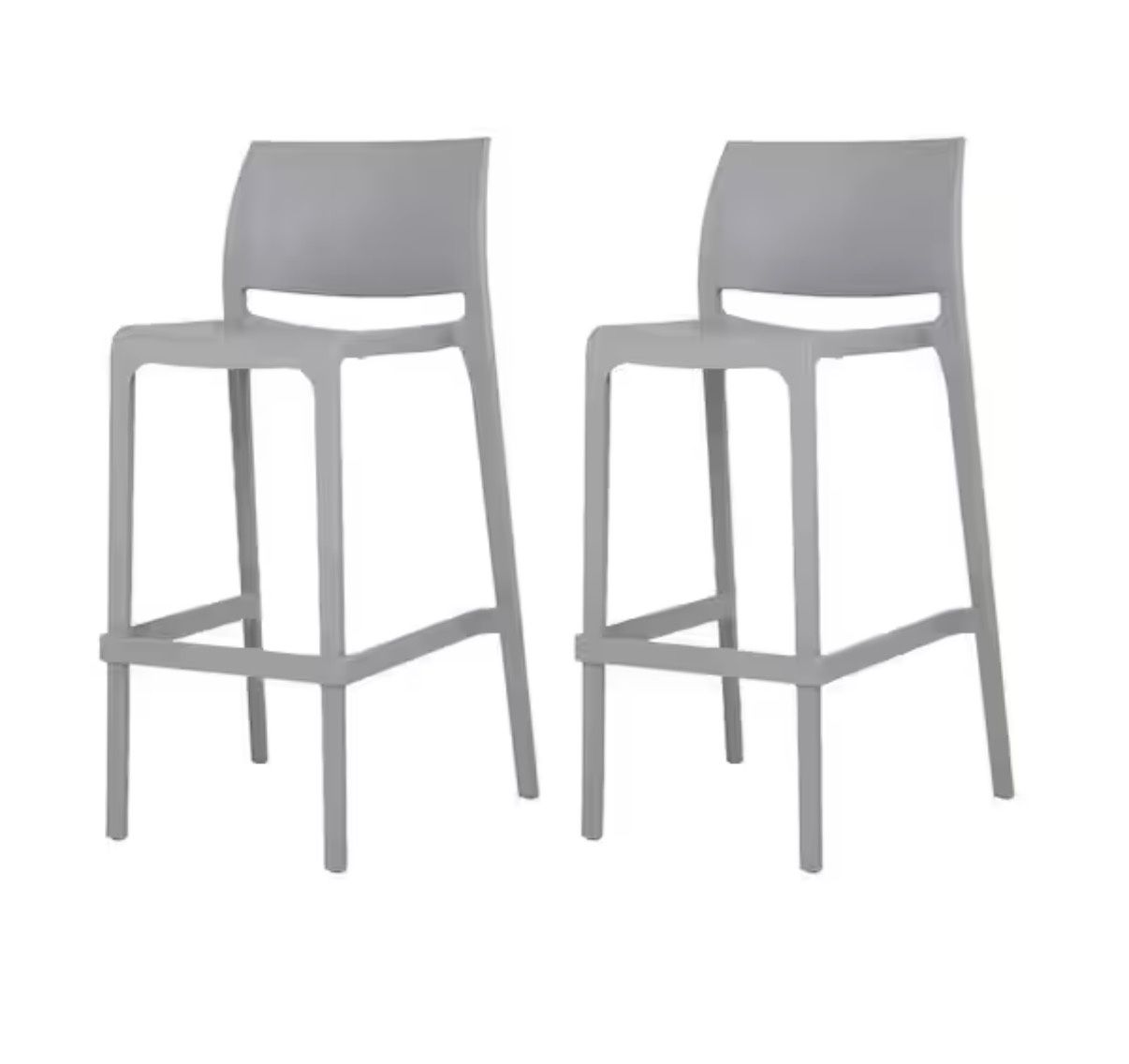 Sensilla Cold Gray 40.60 in. Low Back Resin Stackable Bar Stool (Set of 2)