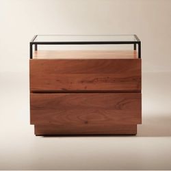 CB2 Lawson 2-Drawer Wood Nightstand With Glass Top