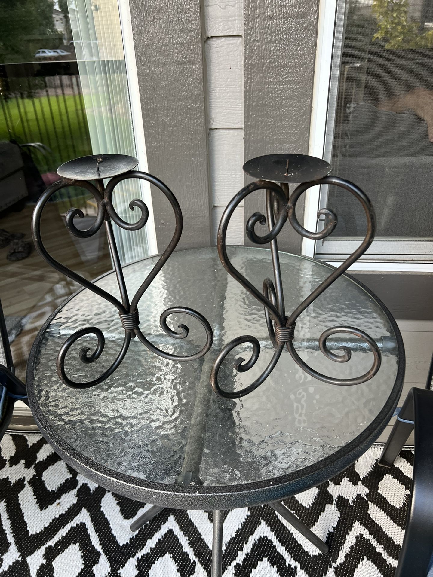 Set Of Wrought Iron Candle Holder. 12” Tall X 9” Wide. Cash Only. Serious Offers Please .