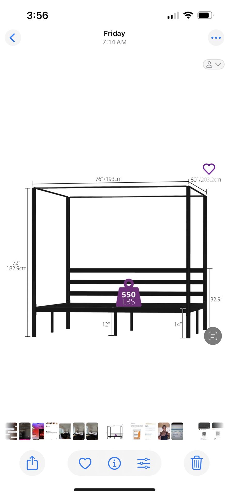 Black Metal Canopy Bed Frame (King Size)