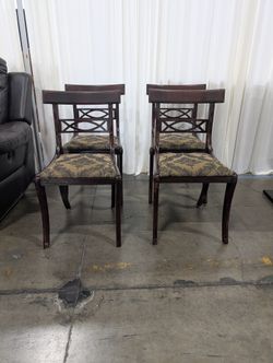 Set of Four Dark Wood Upholstered Dining Chair with X-Back