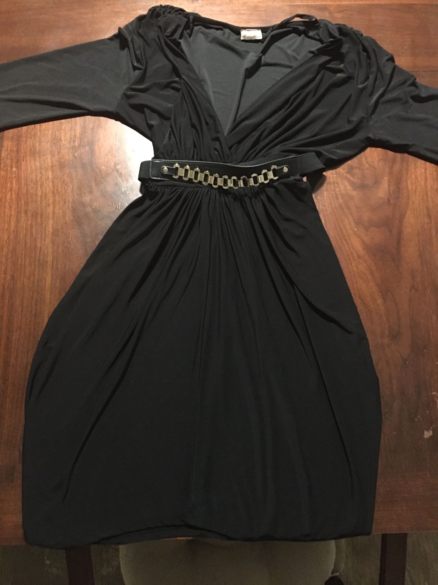 BLACK “V NECK” DRESS WITH BELT