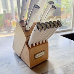 Cuisinart 14-Piece Knife Set with Block, High Carbon Stainless Steel, Forged Triple Rivet, White