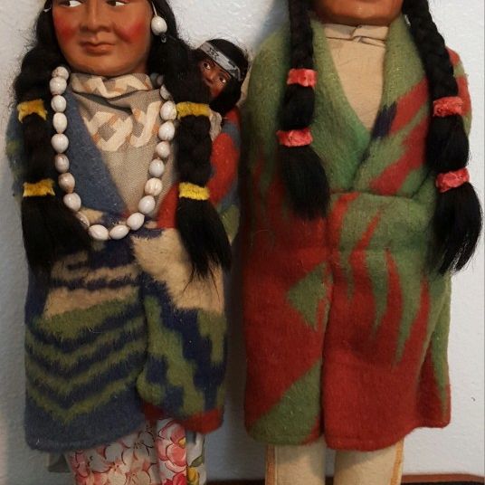 Antique Skookum Bully Good Native American Family Dolls