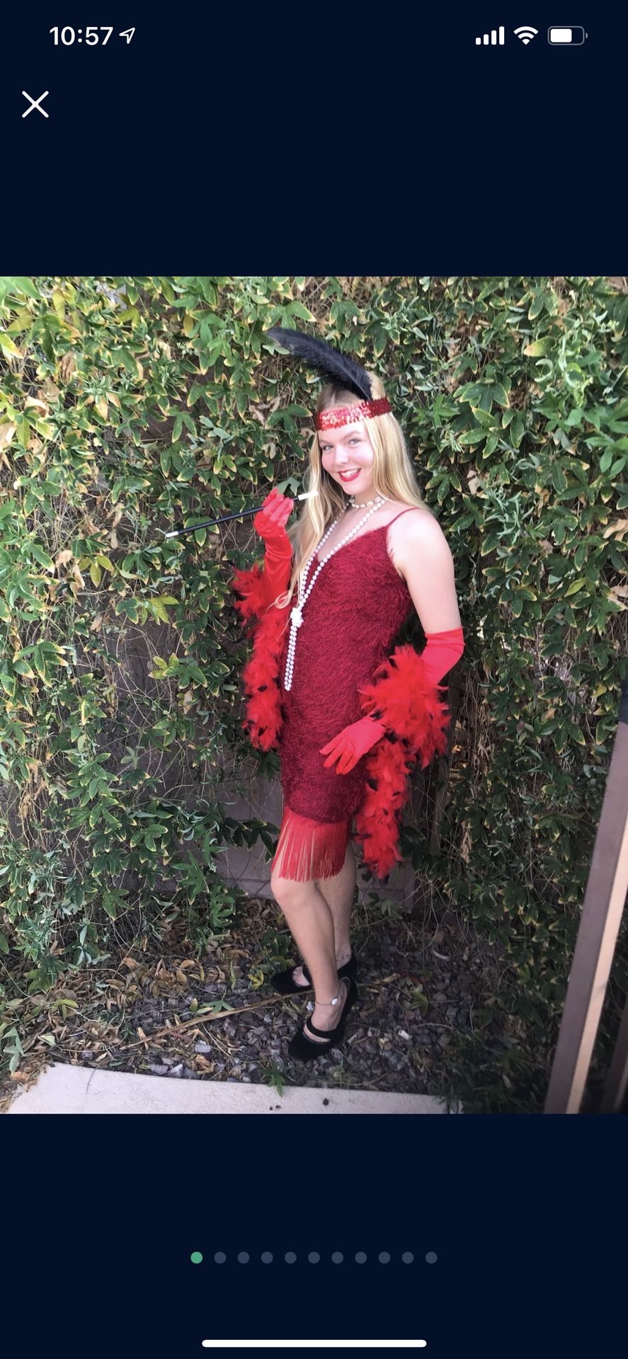 Flapper Costume Roaring 20s Fringe Sexy Dress & Headband SMALL 