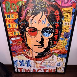 Hand-Painted John Lennon Pop Art Graffiti Oil Painting - Iconic Music Legend Reimagined in Modern St