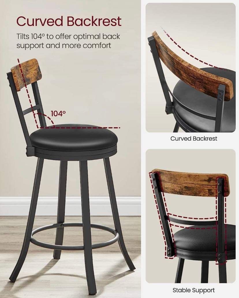 Bar Stools with Backs, Upholstered Cushioned Seat and Footrest