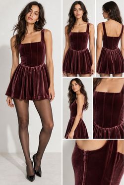 ZARA Burgundy Velvet Mini Dress Women’s Small S Corset Fit & Flare