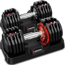 Keppi Adjustable Dumbbells Set, 25lb/40lb/55lb/60lb Dumbbells with Anti-Slip Metal Handle for Exercise & Fitness Fast Adjust Weight for Full Body Work