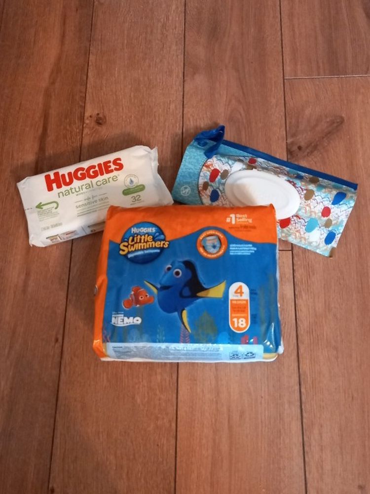 Huggies Little Swimmers, Wipes & Container