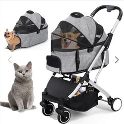 Pet Stroller, BOINN Dog Stroller For Small Medium With Detachable Carrier, Aluminum Alloy Frame Lightweight Foldable 4-Wheel Zipperless Cat Stroller T