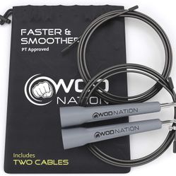 WOD Nation Adjustable Speed Jump Rope - Grey, Classic Speed Rope - Home Gym & Exercise Equipment for Fitness, Boxing, MMA & Cardio - Workout Equipment