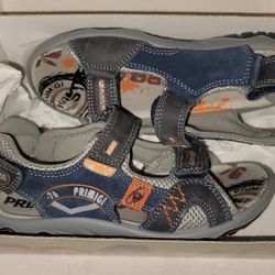 Primigi Boys Size 35 Blue Sandals Smooth Leather Touch Fastener