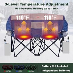Brand New SUNNYFEEL Heated Double Camping Chair, Padded Loveseat with 3 Heat Levels