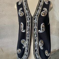 Exquisite Black Beaded Vest | M