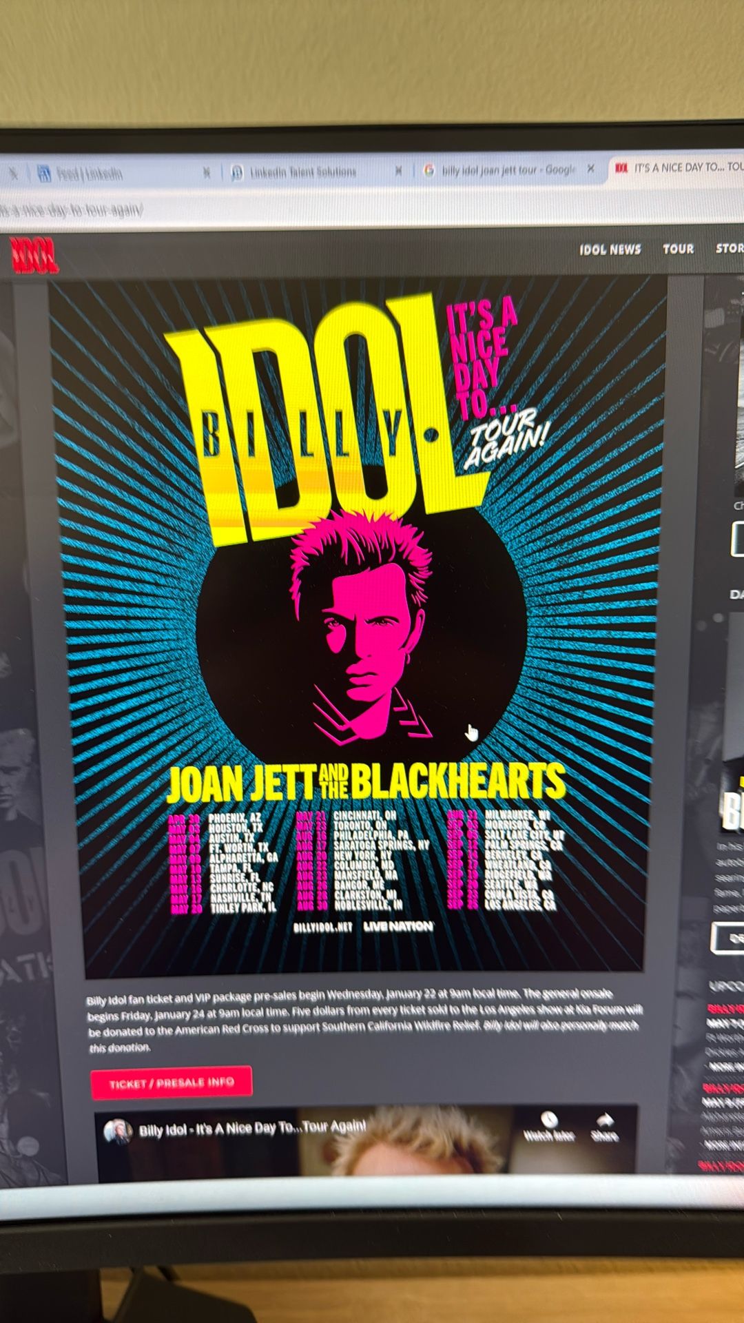 Billy Idol And Joan Jett 1 Ticket Amarant Arena Sunrise