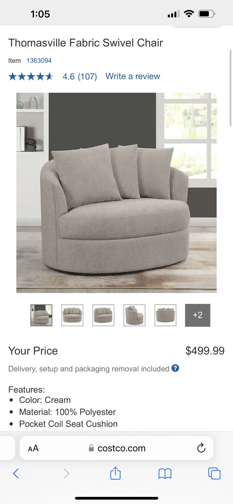 Thomasville Fabric Swivel Chair for Sale in San Bernardino CA