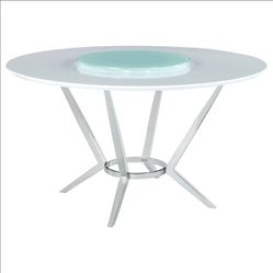 Coaster Home Furnishings - Abby - Glass and Metal - Modern Dining Table with Chrome Base, Removable Lazy Susan - Dining Room - 54-Inch - White High Gl