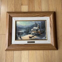 Thomas Kinkade “Sunday Evening Sleigh Ride” Canvas Painting 6x9.5 Framed 12x15.75