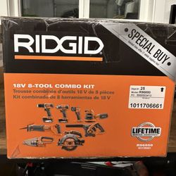 RIDGID 18V Cordless 8-Tool Combo Kit with 2.0 Ah Battery And 4.0 Ah Battery
