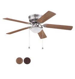 Harbor Breeze Armitage 52-in Brushed Nickel with Toffee/cocoa Blades Flush Mount Ceiling Fan With Light and Pull Chain Included