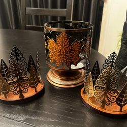 Autumn Leaf Metal Candle Holders – Set