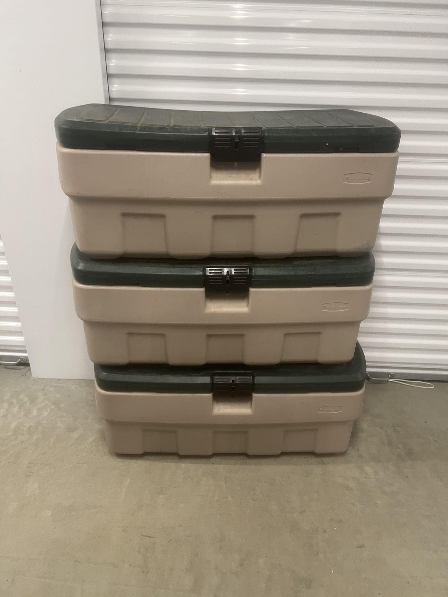 $40 each or $100 for all location below Rubbermaid 48 Gallon Black Action Packer Lockable Latch Indoor and Outdoor Storage. Used in good condition wit