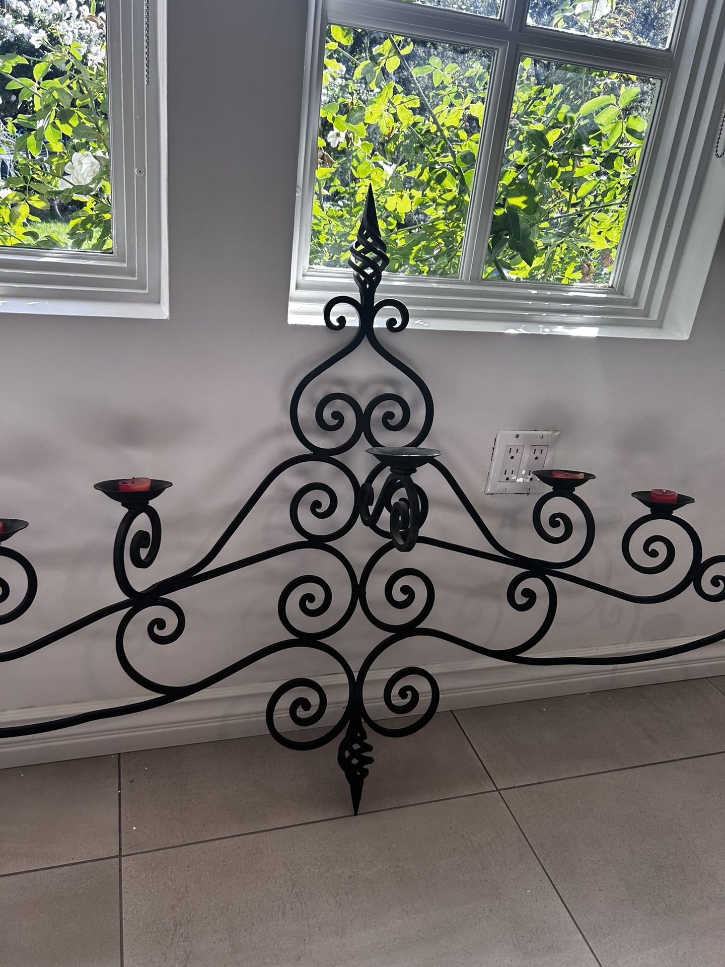 Iron Candelabra 54" x 30" Weighs Over 10lbs Mexican Scroll Design Very Heavy