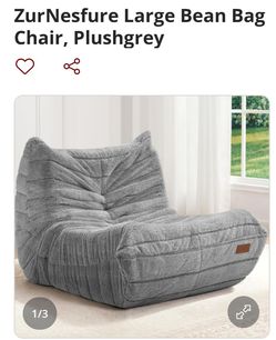 ZurNesfure Large Bean Bag Chair – Plush Grey Brand New in the box