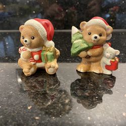 2 Vintage 1980’s Homco Christmas Ceramic Santa Bear Figurines Cuties