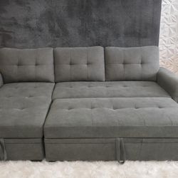 NO DEPOSIT 🚚 Delivery – Dark Gray L-Shape Sectional w/ Pullout Bed + Storage