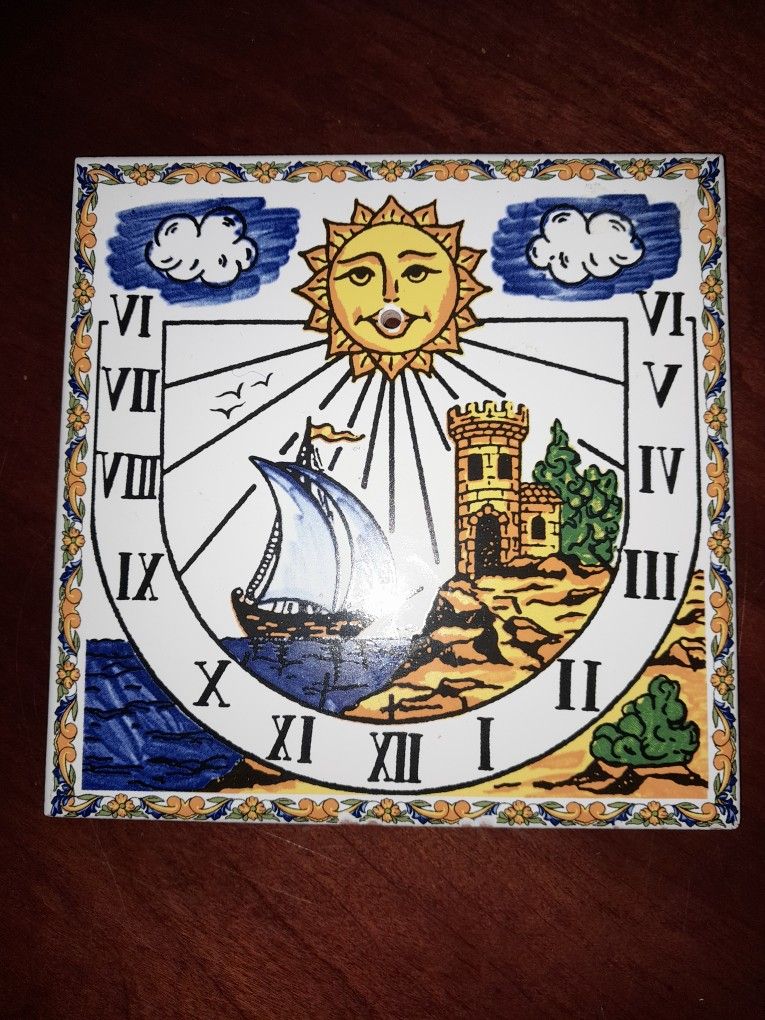 Cool Handpainted Sundial Tile/Wall Art