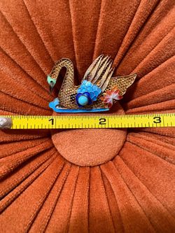 Vintage Enamel Swan Filigree Brooch