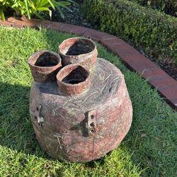 Vintage Large Unusual Abnormal Shaped Stone pottery Vase Broken Handles HandCrafted Vessel  Vase Stoneware Retro Handmade Artisan Retro Centerpiece Co