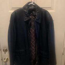 Men XL Blk Leather Coat