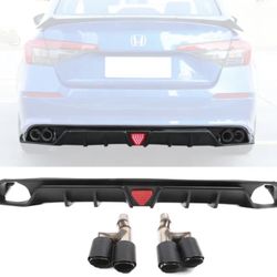 Fits 22-23 Honda Civic Sedan 4-Door Matte Black Rear Bumper Diffuser Lip