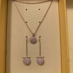 Brand New Swarovski Meteora Pendant, Necklace And Earrings set White, Rose gold-tone plated