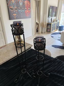 2 Black Metal Candleholders
