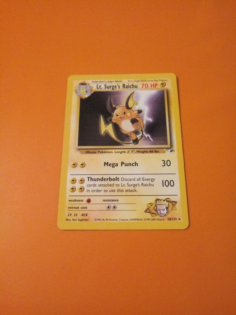 Lt surges raichu pokemon card