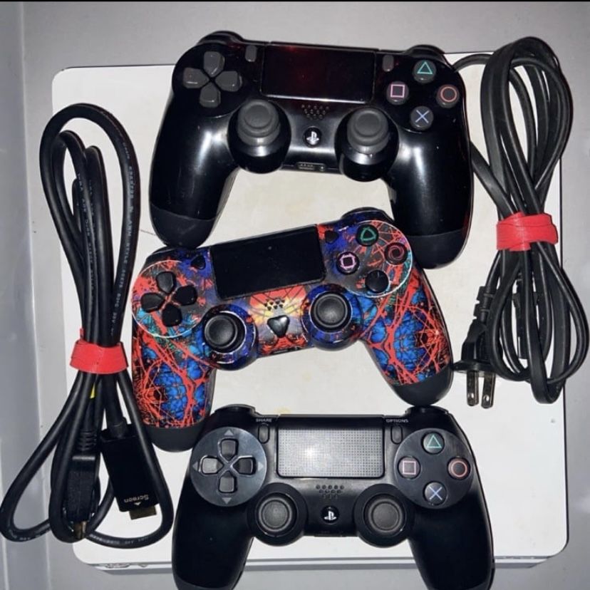 Sony PlayStation 4 PS4 Slim (500GB) Console with 3 Controllers and Cords!