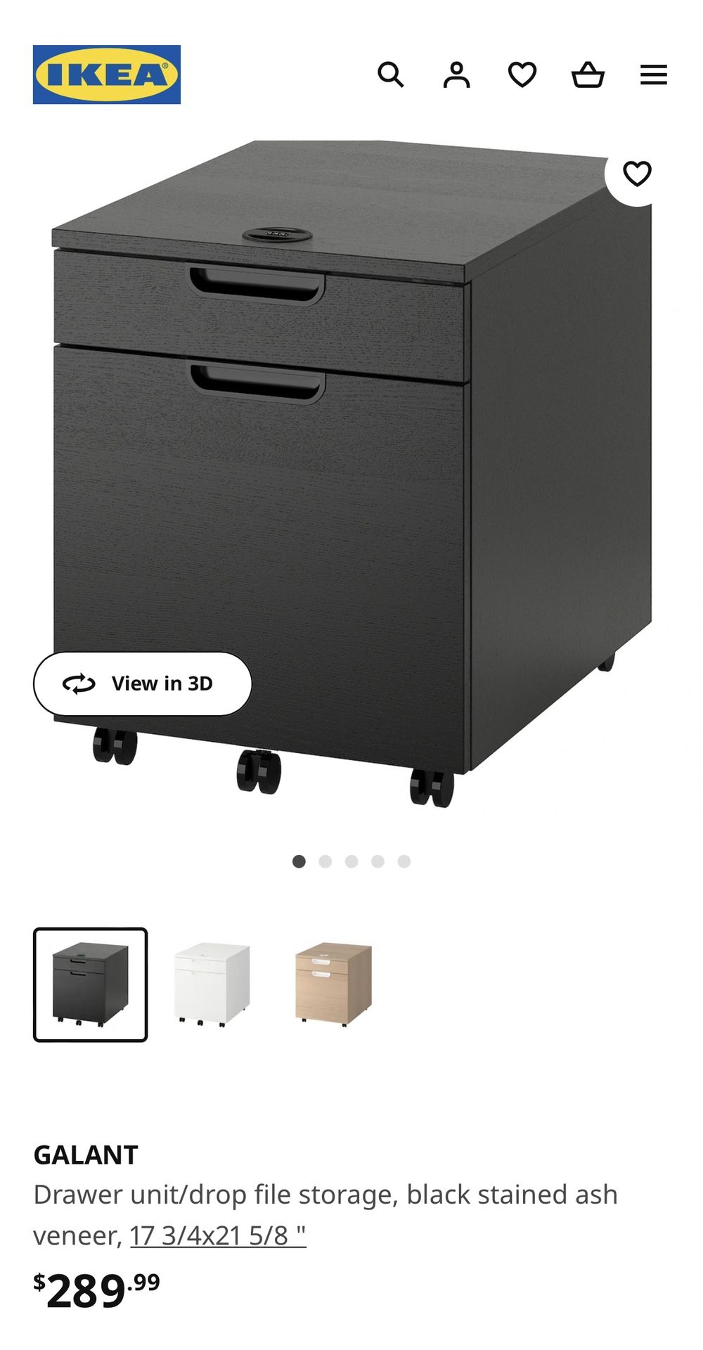 IKEA GALANT Drawer unit/drop file storage, black stained ash veneer, 17 3/4x21 5/8 " Black file cabinet with top drawer combination lock and wheels