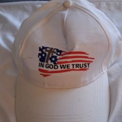 In God We Trust USA Flag Hat White Baseball Cap Patriotic Adjustable