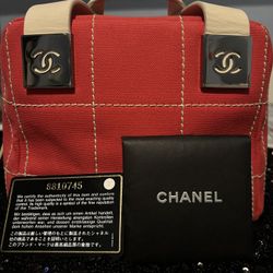 Authentic Chanel Chocolate Bar Canvas Handbag 
