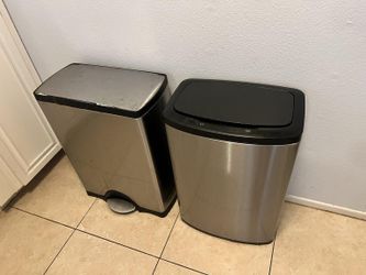 Pair of Simplehuman stainless kitchen trash cans